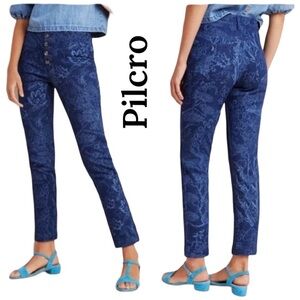 Pilcro Blue Floral Printed Straight Jeans Sz 27 EUC